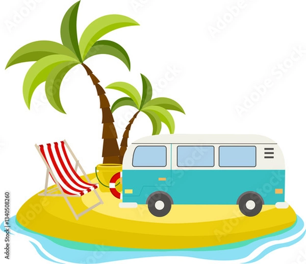 Obraz Summer Beach Van Car Illustration