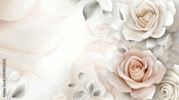 Fototapeta Ethereal Rose Garden: Delicate roses bloom in a soft, dreamy environment. A floral art piece which offers an elegant backdrop or decorative element.