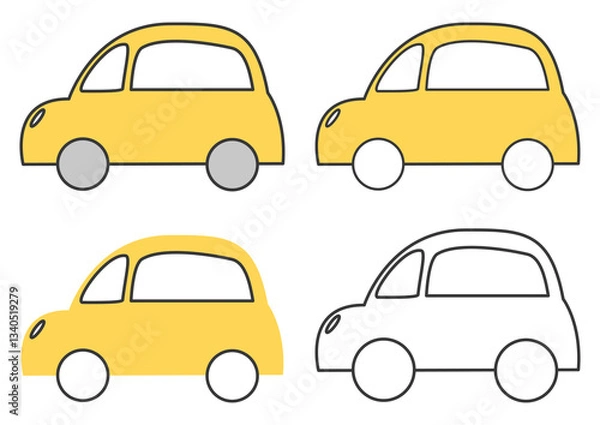 Fototapeta 黄色いシンプルな車のアイコンセット