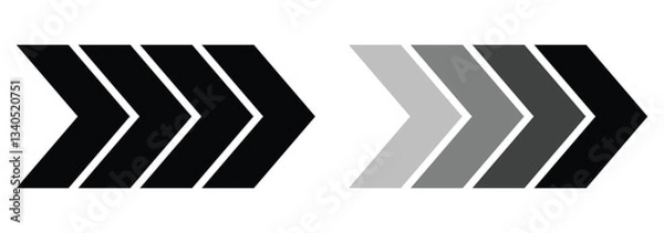 Obraz Dynamic speed arrow set. A collection of fast motion arrows. Modern arrow symbols for design projects. Moving arrow elements. A dynamic set of speed driven arrows.