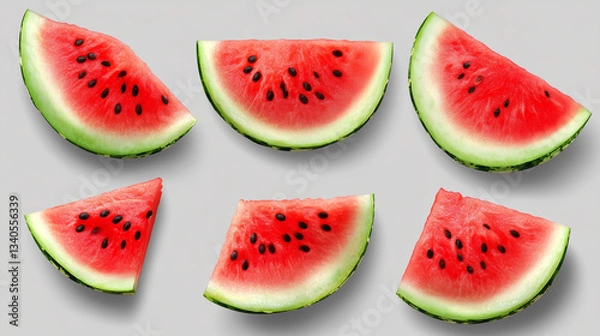 Fototapeta Watermelon Slices Isolated on Transparent Background – Fresh Summer Fruit PNG