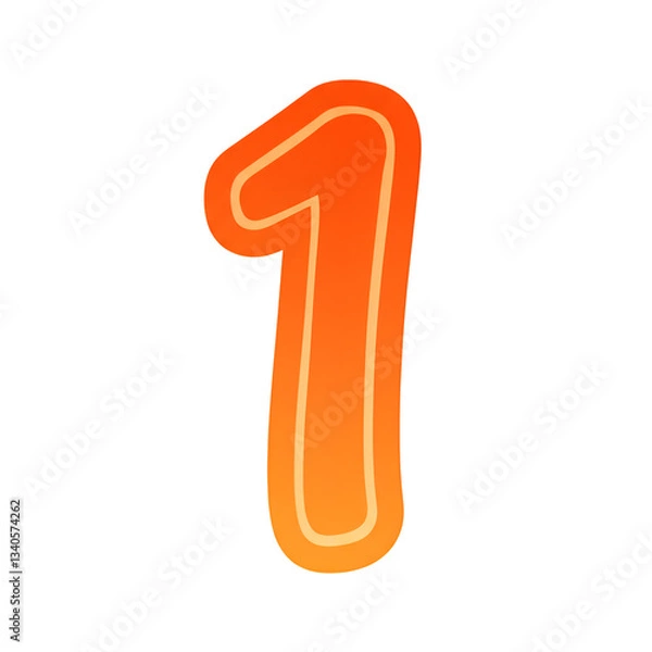 Fototapeta Isolated orange number one with a bright outline against a dark solid color plain space transparent background
