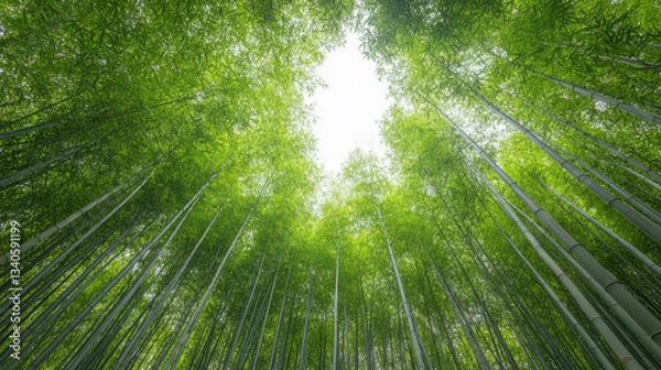 Fototapeta dense bamboo forest with towering green stalks creates serene atmosphere