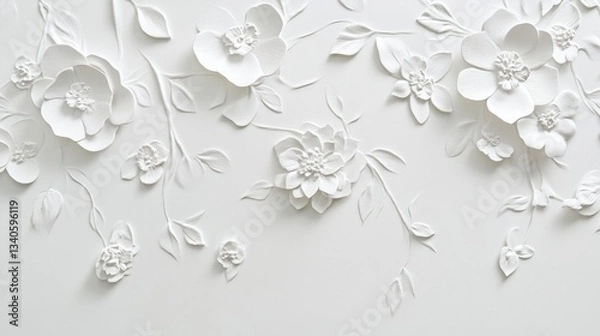 Fototapeta Elegant white floral embossed pattern