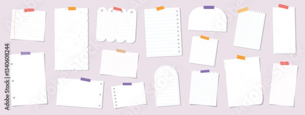 Obraz Empty note papers, paper notes collection with sticky tapes for planners, stickers, stationery, social media, bullet journaling, digital organizers, templates, cards, etc. EPS 10