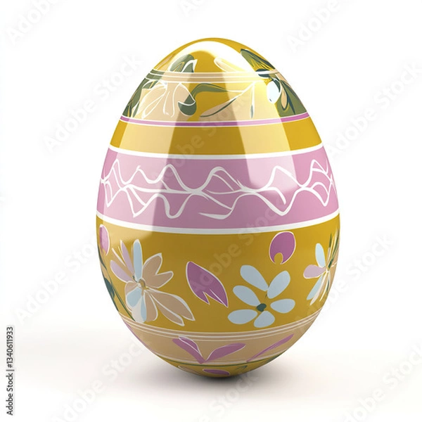 Obraz Colorful Easter egg with floral patterns on white background