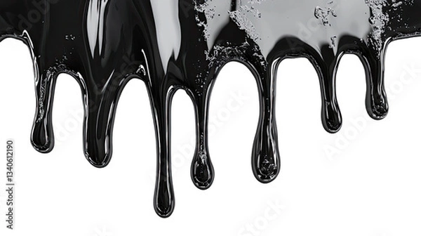 Fototapeta Black glossy liquid dripping effect, isolated on transparent background
