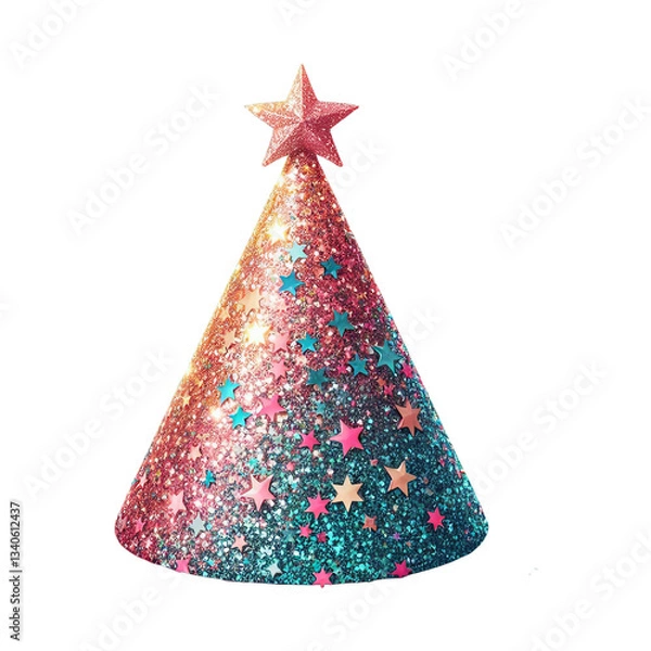 Obraz Glitter party hat isolated on transparent background