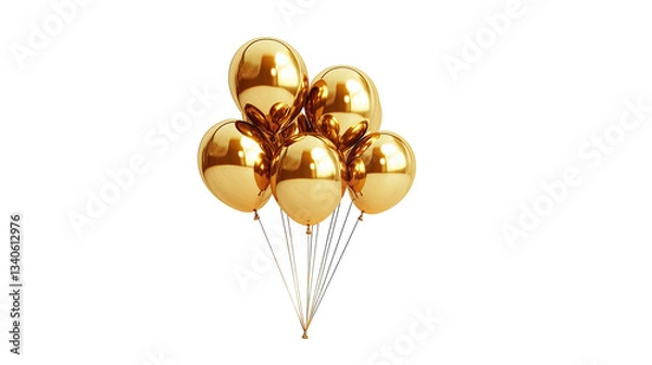 Fototapeta Cluster of golden balloons floating, isolated on transparent background