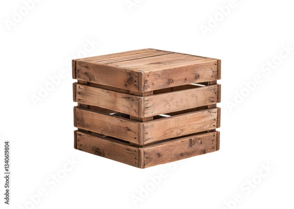 Fototapeta Wooden crate isolated on transparent background. Rustic container for storage and transport.