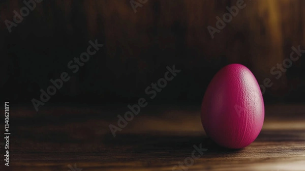 Fototapeta Single soft-lit Easter egg on a dark textured background, dramatic shadows, deep matte finish, cinematic photography aesthetic