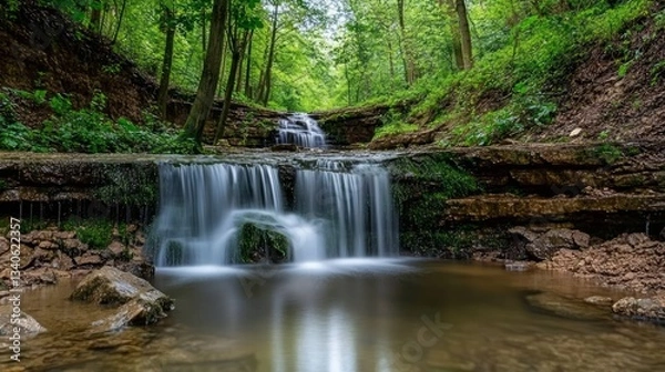 Fototapeta Waterfall on the forest.