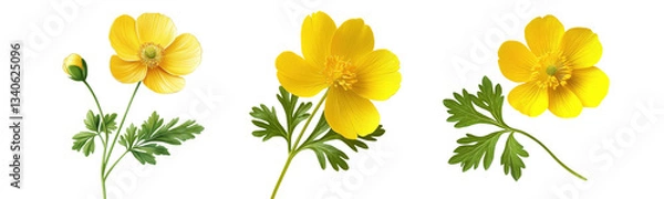 Obraz buttercup flowers, isolated on white background.