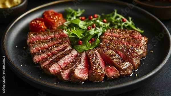 Obraz Deliciously Prepared Sliced Steak Served With Vegetables On a Plate