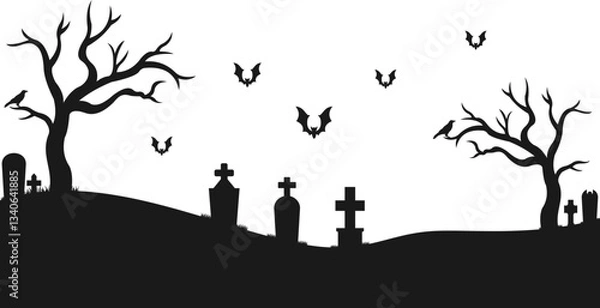 Obraz Spooky Halloween Graveyard Silhouette