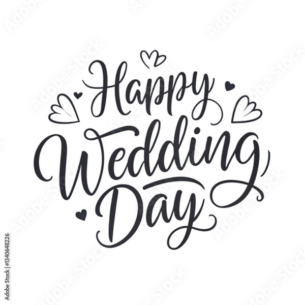 Fototapeta Happy Wedding Day: Elegant Calligraphy Image isolated on transparent background