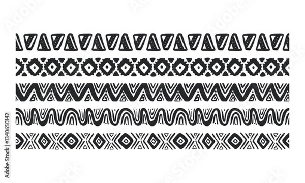 Fototapeta doodle of african ethnic tribe border seamless pattern set for design decoration