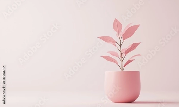 Fototapeta Modern Minimalistic Arrangement with Pink Leaves in Soft Light Background for Home Decor Inspiration