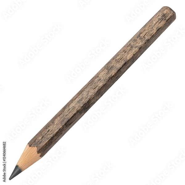 Obraz A wooden pencil with a sharpened tip, showcasing a textured surface and natural color variations, Transparent Background.
