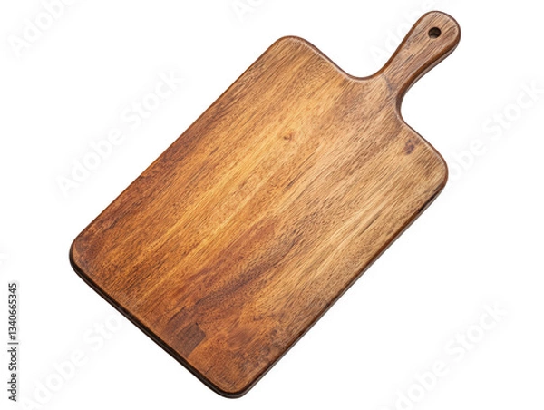 Fototapeta A wooden cutting board with a smooth surface and a handle, showcasing its natural grain and texture, Transparent Background.
