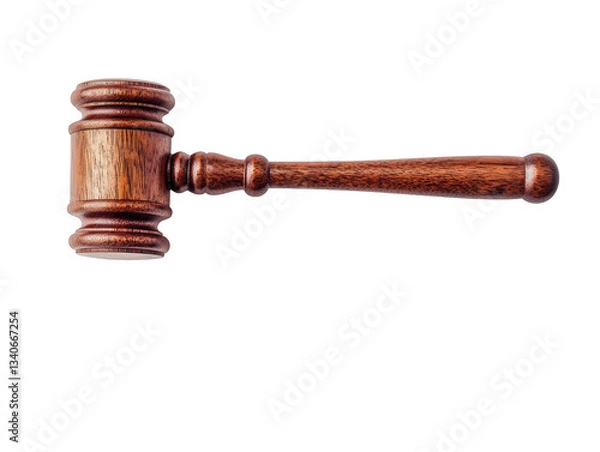 Obraz A wooden gavel with a polished finish, commonly used in legal proceedings to signify authority and order, Transparent Background.