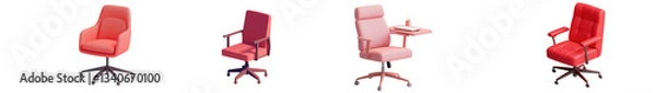 Obraz Collection of four contemporary comfortable and adjustable office chairs in vibrant red and pink colors featuring stylish designs for professional or casual work environments