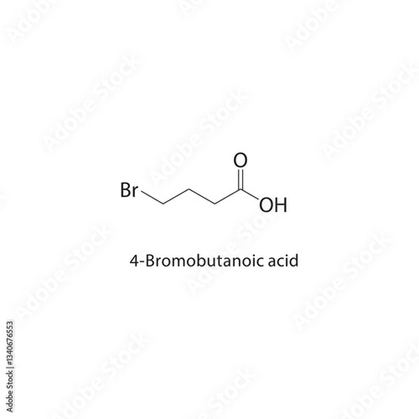Fototapeta 4-Bromobutanoic acid skeletal structure. Brominated Carboxylic Acid compound schematic illustration. Simple diagram, chemical formula.