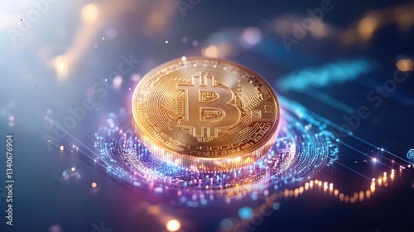 Fototapeta Exploring cryptocurrency trends bitcoin innovations digital finance landscape visual graphics futuristic environment close-up perspective