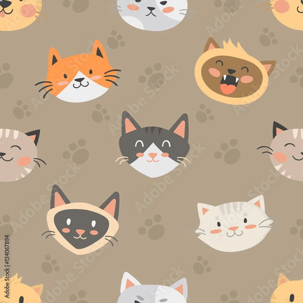 Fototapeta Seamless hipster cats pattern background
