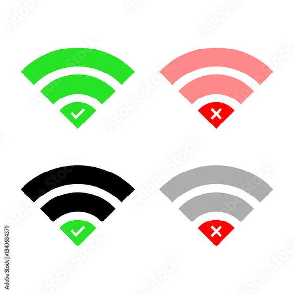 Fototapeta WiFi antenna pictogram vector icon set 4 PNG image. Interface or UI, wifi spot logo signal status