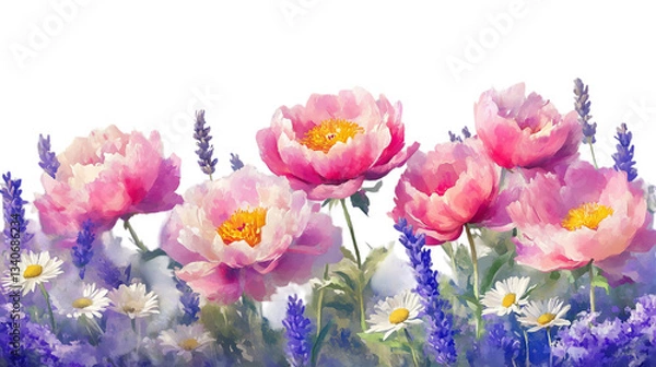 Obraz Elegant Botanical Illustrations of  Peony