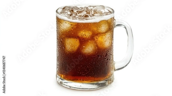 Fototapeta Classic root beer in a frosty mug, isolated on a white background.