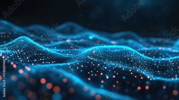 Fototapeta Futuristic digital background with glowing neon blue lines over a dark surface, perfect for tech concepts