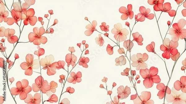 Fototapeta Delicate spring blooms arranged in a repetitive pattern for wallpaper or textiles