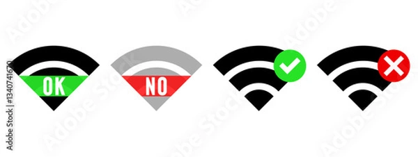 Fototapeta WiFiのアンテナピクトマークのベクターアイコン4セット タイプ1。インターフェイスまたはUI、WiFiスポットロゴの電波状態