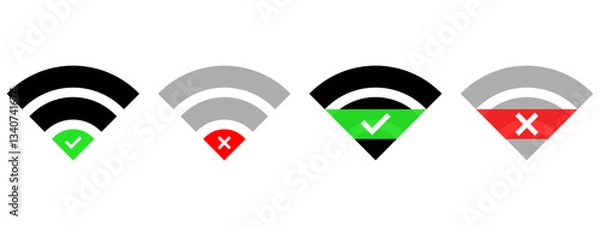 Fototapeta WiFiのアンテナピクトマークのベクターアイコン4セット タイプ2。インターフェイスまたはUI、WiFiスポットロゴの電波状態