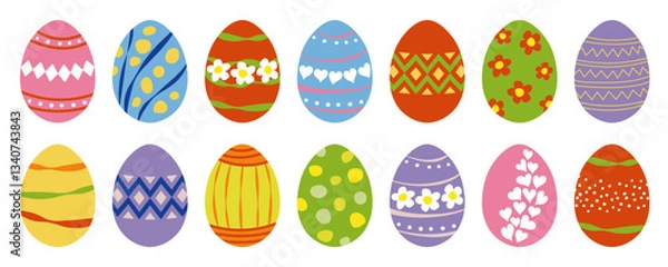 Obraz Set of Easter eggs. Vector clipart design elements in flat hand drawn style.