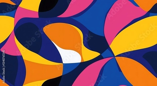 Obraz Abstract shapes in blue, pink, and yellow, seamless pattern background