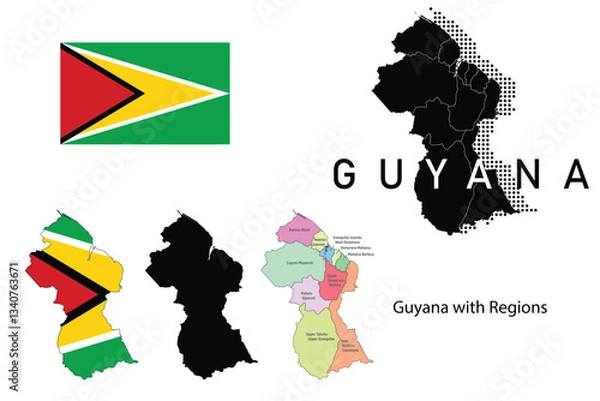 Fototapeta Guyana flag and map illustration vector.