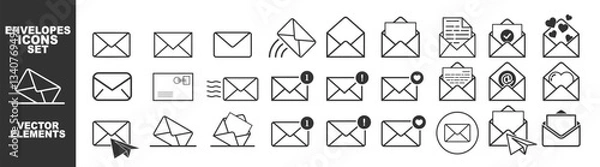 Fototapeta Mail icon set. Email icon vector set isolated on transparent. Envelope icon, mail icon vector for web, computer and mobile app