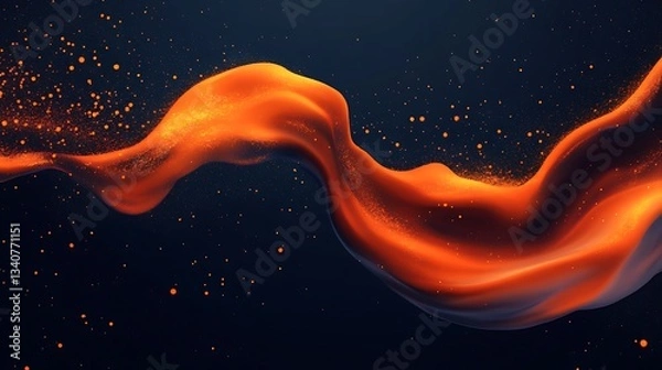Fototapeta Abstract Orange Fluid Wave with Glowing Particles