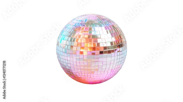 Fototapeta Rotating disco ball reflecting colorful lights on transparent background