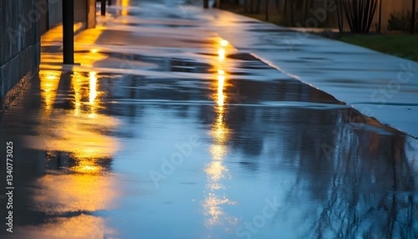 Fototapeta Wet Sidewalk Reflections at Night