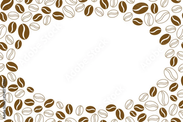 Obraz Vector frame with coffee beans border.  Seamless coffee beans pattern on white background.