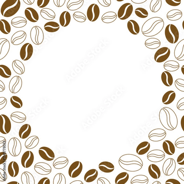 Obraz Square greeting card with coffee beans border. Vector seamless pattern on white background.
