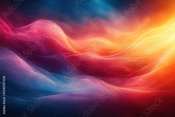 Fototapeta Abstract Digital Stream of Vibrant Colors Flows Across a Simulated Cosmic Landscape, Illuminated Against a Dark, Star-Dusted Background