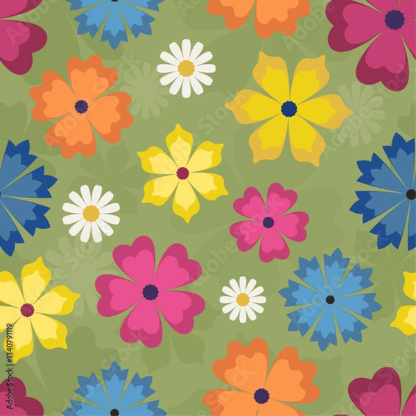 Obraz Vector seamless floral pattern background, green blue red oran colors.