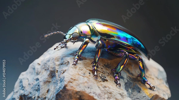 Fototapeta Jewel Beetle on Polished Stone Scientific Specimen with Prismatic Colors