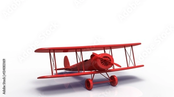 Fototapeta 3d illustration of an red airplane with shadow  on white background