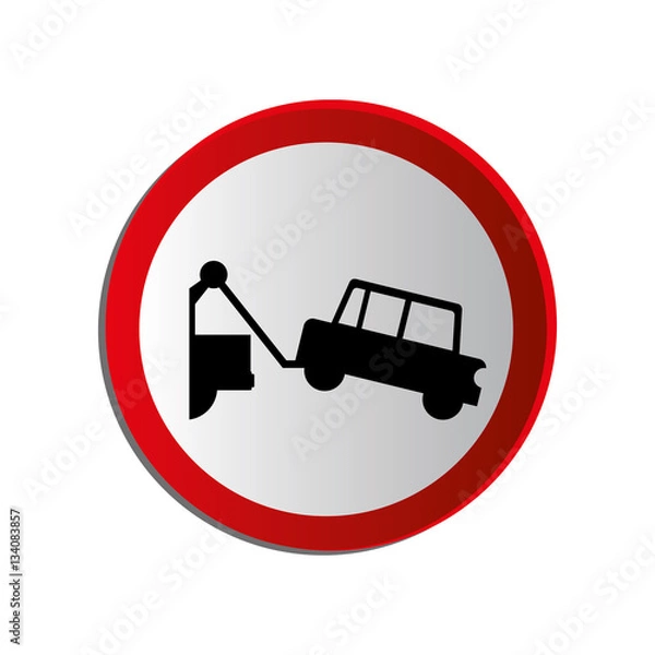 Fototapeta circular contour road sign with tow truck vector illustration